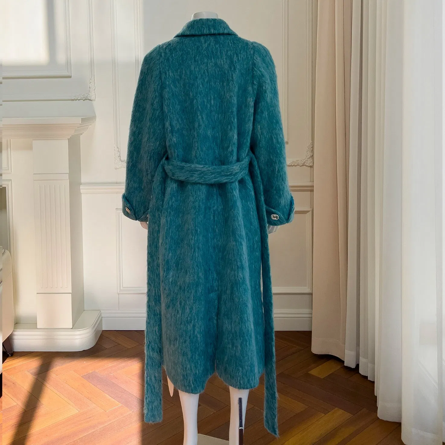 Nnr High Quality Winter Long Blue Wool Fur Coat Women