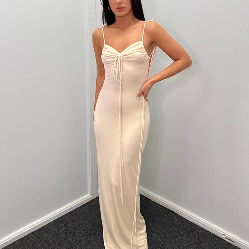 Custom Women's Solid Color Sexy Dress European and American Open Back Strap Wrapped Hip Spicy Girls Party Dress