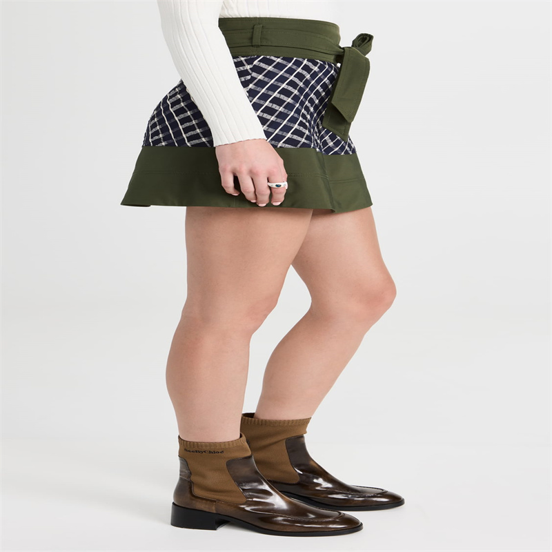 Women High Waisted A-Line Cut Colorblock Mini Skirt