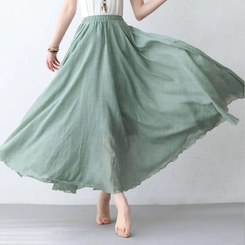 Women's Light Green Swing Maxi Skirt, Trendy Bohemian Summer Wear