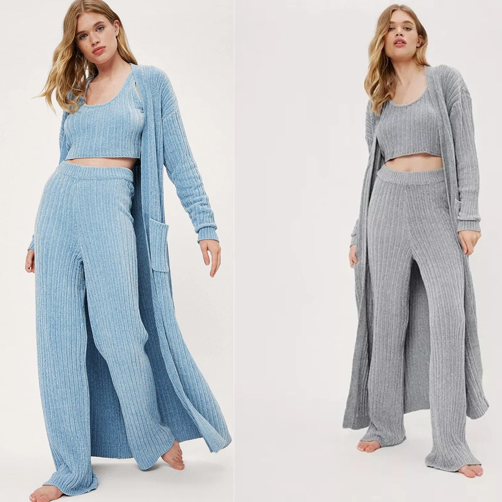 Wholesale China Customized High Quality Ribbed Three-Piece Relaxed Knitted Women Leisure Household Women Loungewear
