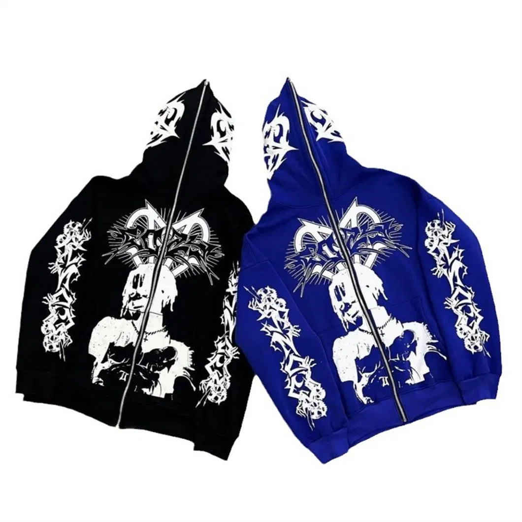 Loose Casual Personality Portrait Printed Zipper Coat Ysfe1442 Hoodie for Men and Women