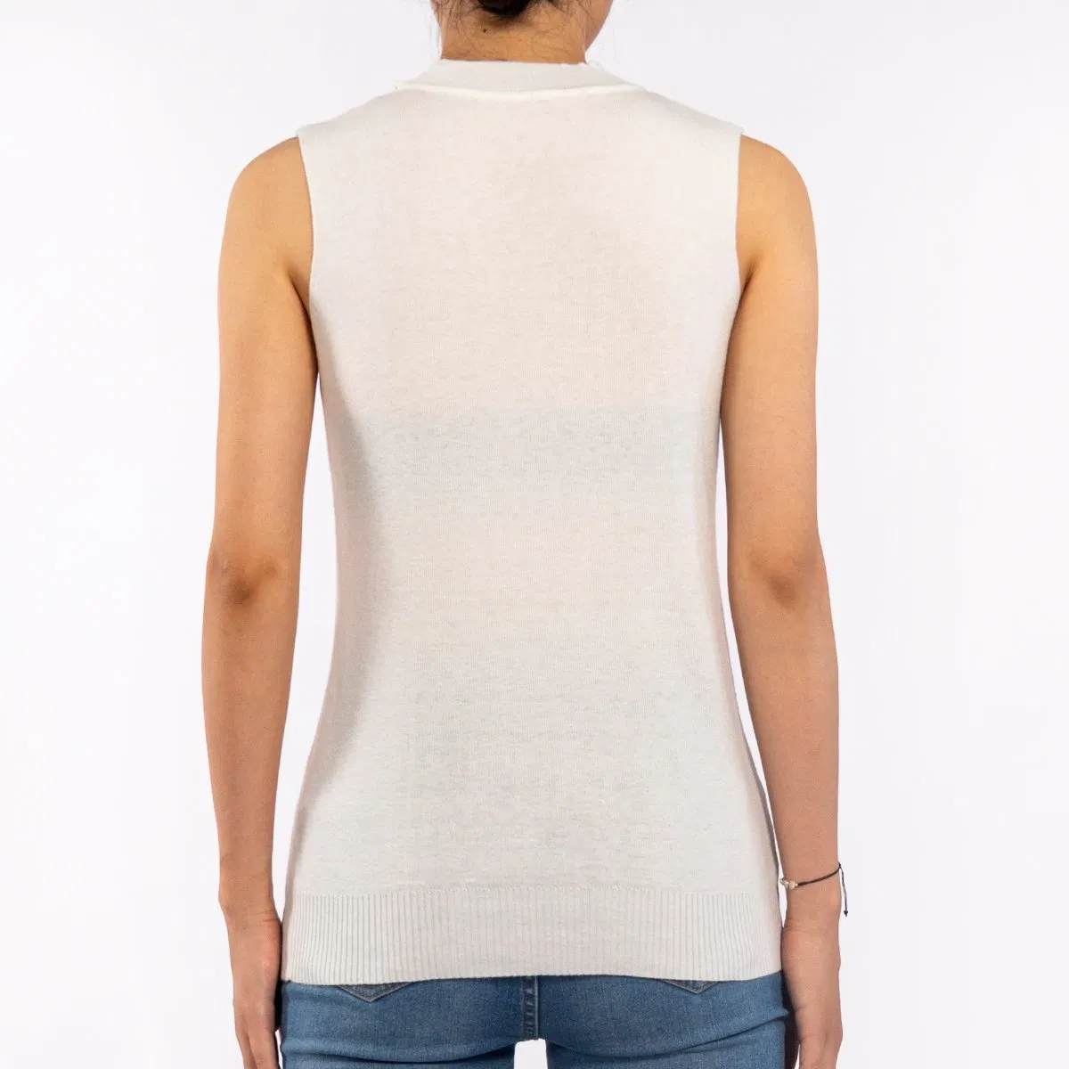 Summer Casual White Hang Neck Sleeveless Knit Tank Tops for Women