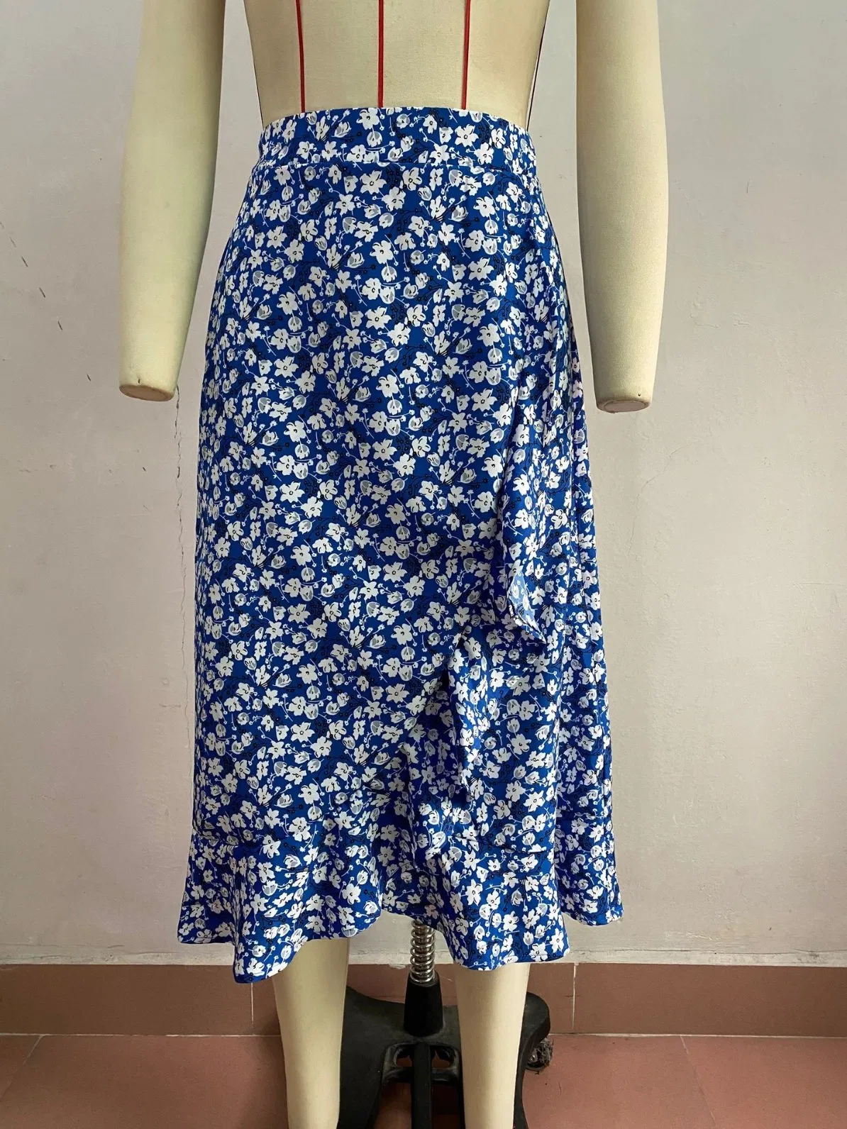 Summer Fashion Classic Blue MIDI High Waist Blue Retro Floral Women Skirt