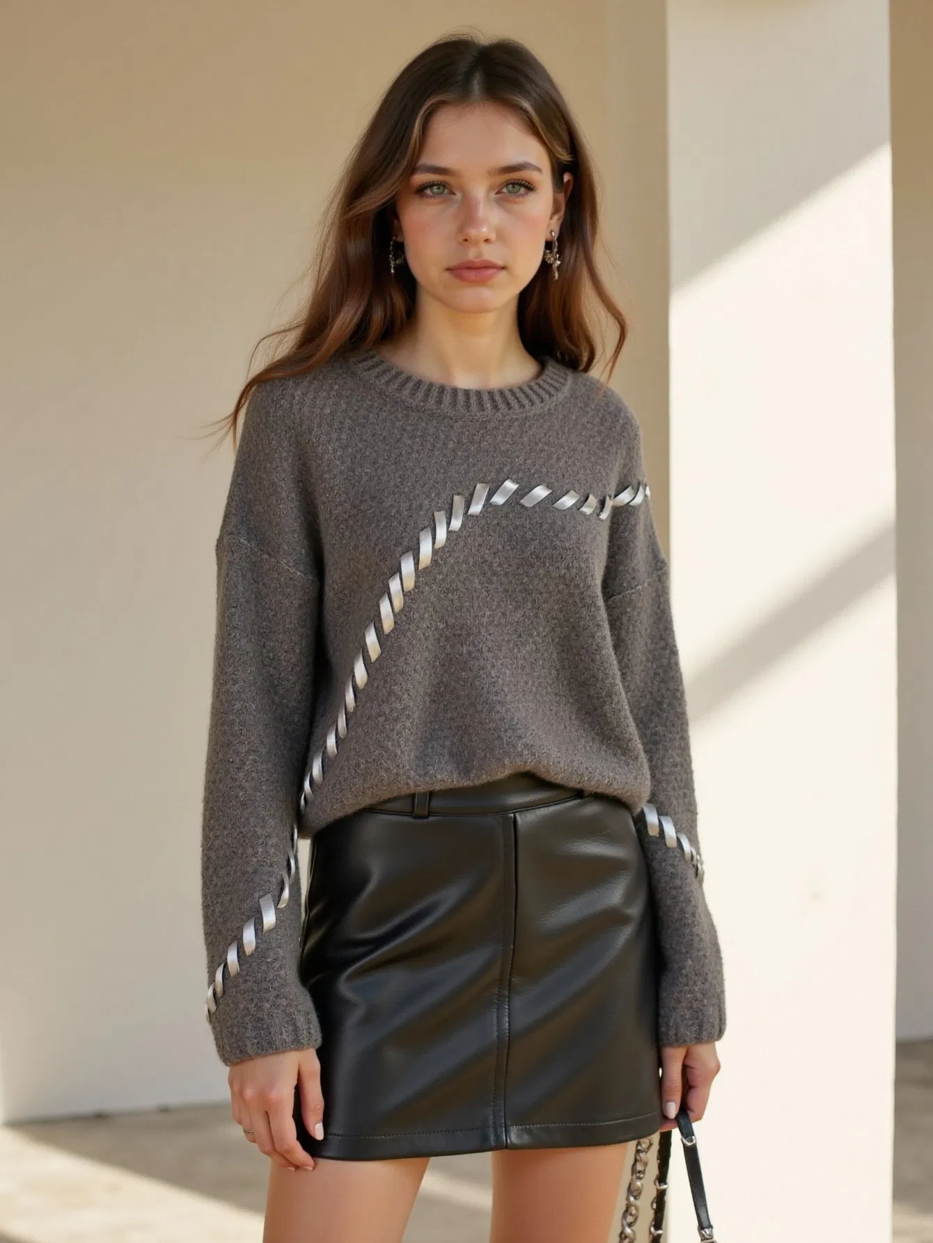 Loose Long Sleeve Sweater Hoodies for Woman Crew Neck Design Cashmere Rich Patterns &amp; Yarn, Quick Factory Response