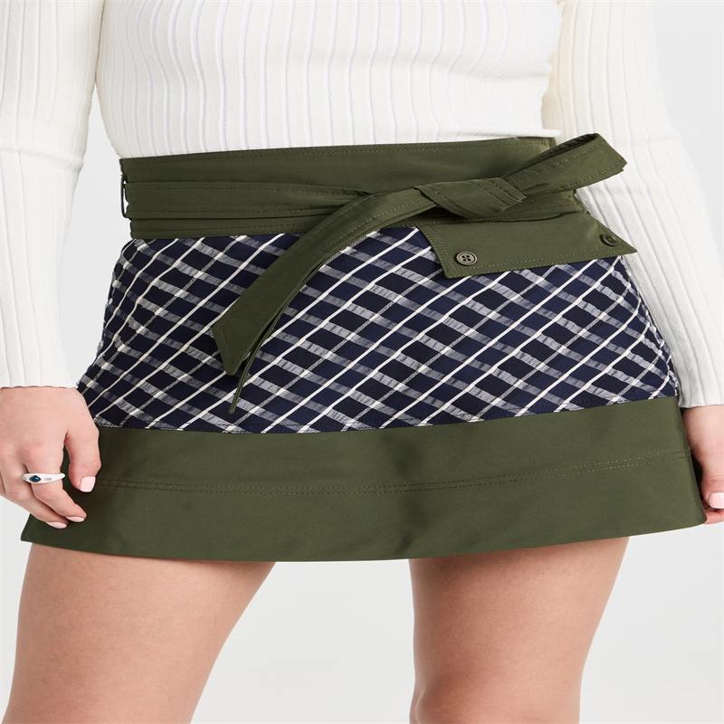 Women High Waisted A-Line Cut Colorblock Mini Skirt
