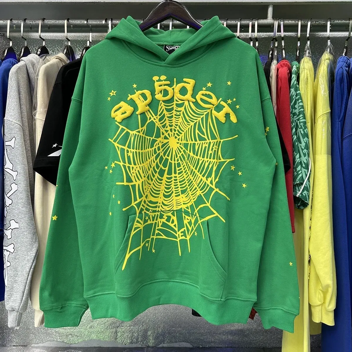 Sp5der 555 555555 Letters Mens Sweatshirts Angel Woman Puff Print Hoodies Casual Streetwear