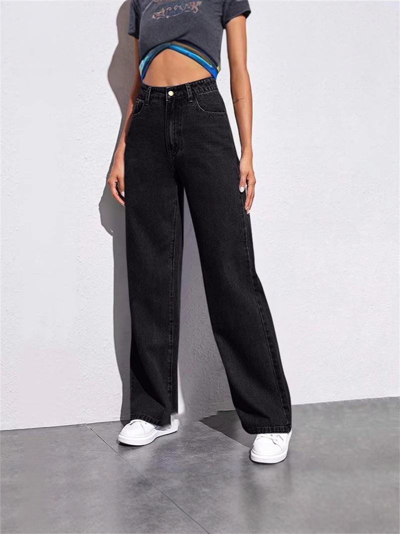 Custom Wholesale: Women's High-Waisted Wide-Leg Jeans for Summer, Slim-Fitting, Multi-Functional, Straight-Leg, Retro American Style, Loose Jeans Clothing