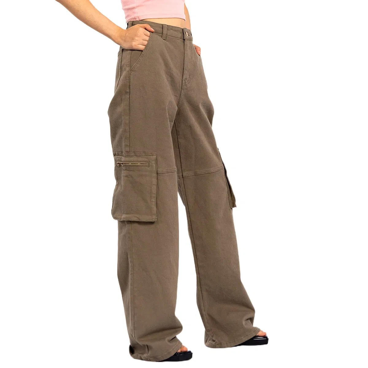Custom Vintage Aged Large Pockets Loose Long Straight Cargo Pants Women