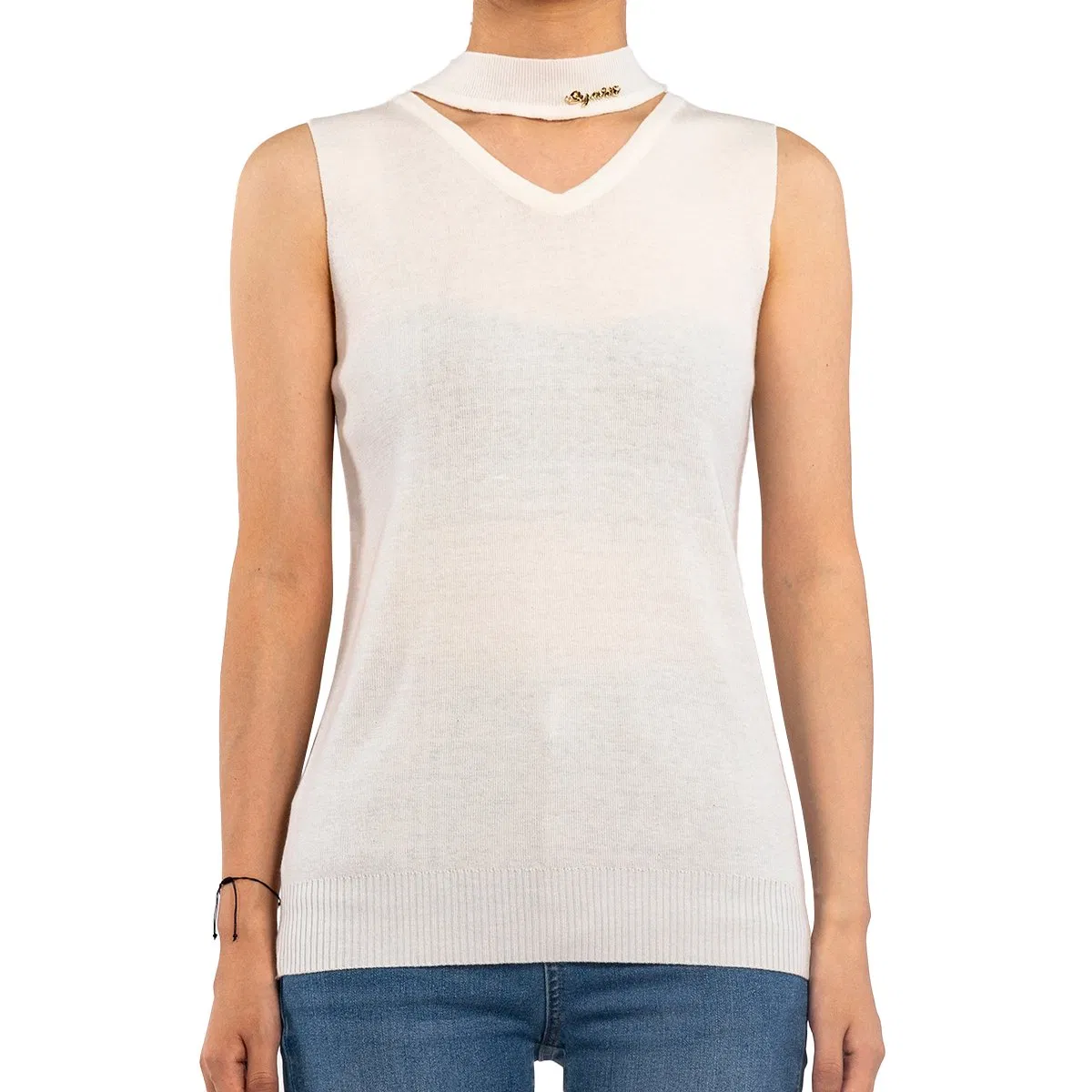 Summer Casual White Hang Neck Sleeveless Knit Tank Tops for Women