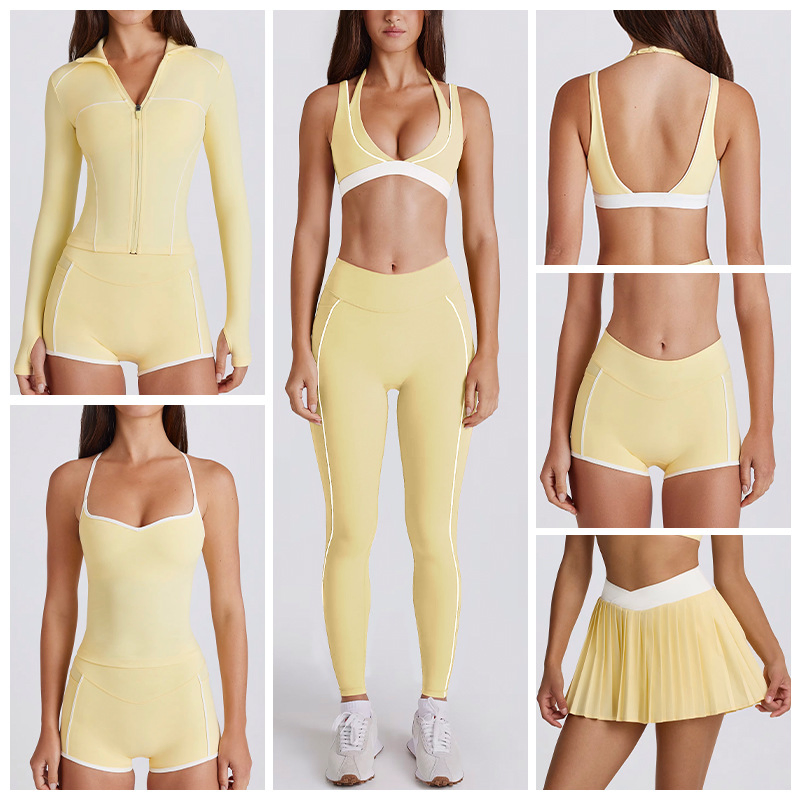 Factory Contrast Color Soprts Bra+Shorts+Leggings+Skirt+Jacket Yoga Sets Gym Activewear Clothes for Women Sportswear