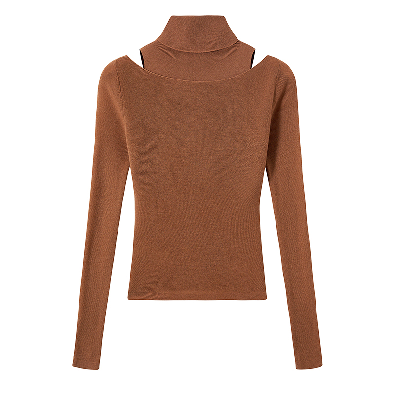 Wholesale Ladies Fashion Wool Blouse Custom Women's Clothing 2 Pieces Cozy Knit Set Turtleneck Vest and Top Sweater Fall