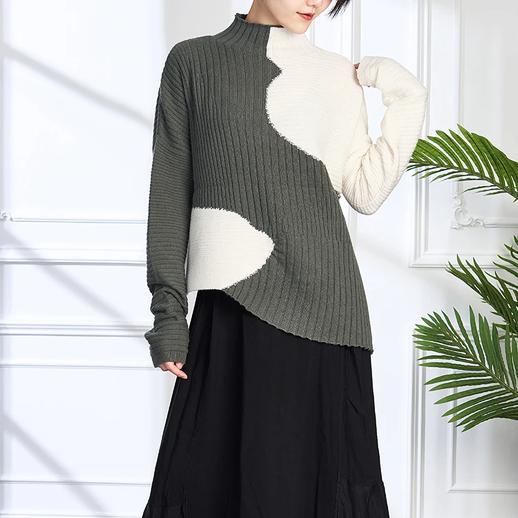 Custom Knitwear Winter Jumper Women's Oversize Merino Wool Blend Pullover Stand Collar Casual Fashion Knitted Heavy Sweater