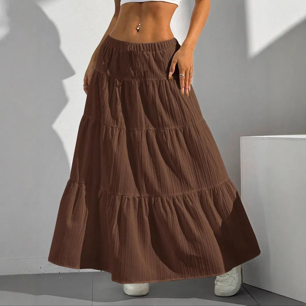 OEM White Tie-Waist Flared Maxi Skirt Loose Fit European Style Women's Long Skirt Wholesale Custom Clothing Ropa Women Skirt Wholesale Clothing