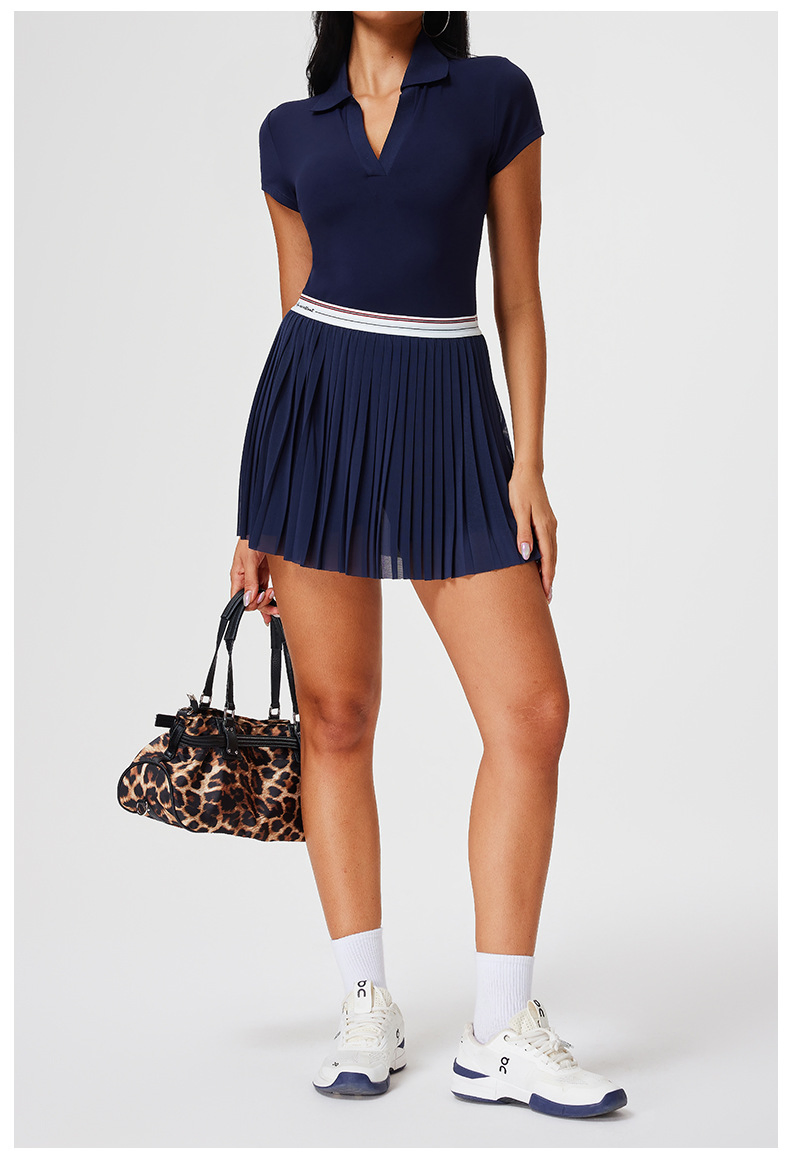 Factory Custom Stylish High Waisted Double Layered Mesh Pleated Golf Skirt Women's Padel Tennis Wear Pickleball Dress Set