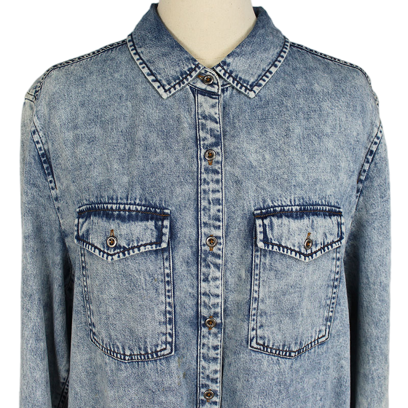 Women's Wholesale Clothing Acid Wash Cotton Fashion Casual Long Sleeve Denim Blouse