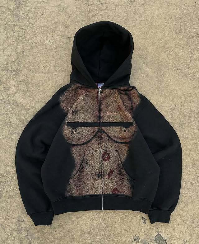 American Hoodie Autumn and Winter Slim Hooded Zipper Street Trend Black Thin Fashion Men and Women with The Same