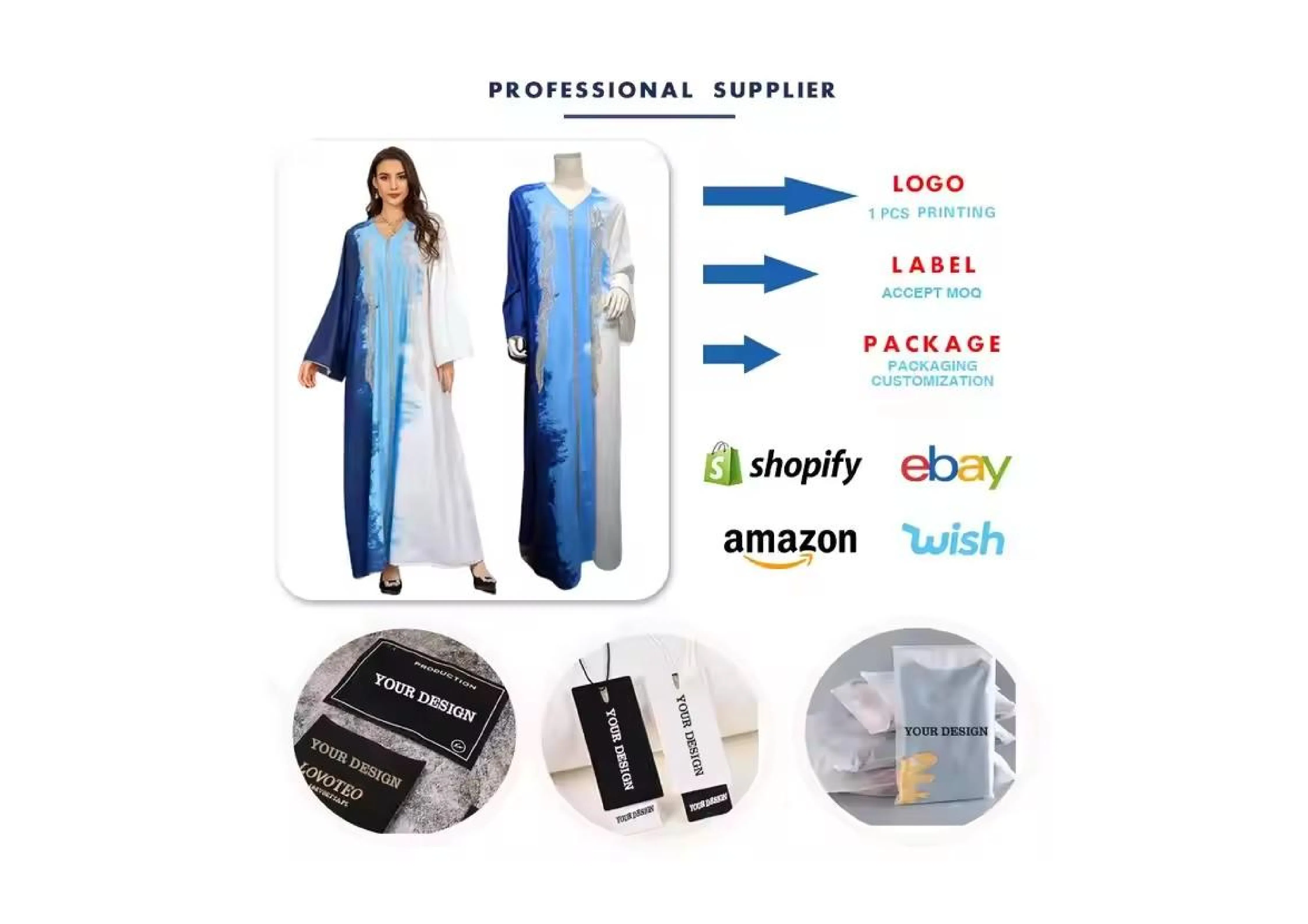 Wholesale Fashion Elegant Long Sleeve Abaya Ladies Dress for Stylish Muslim Women