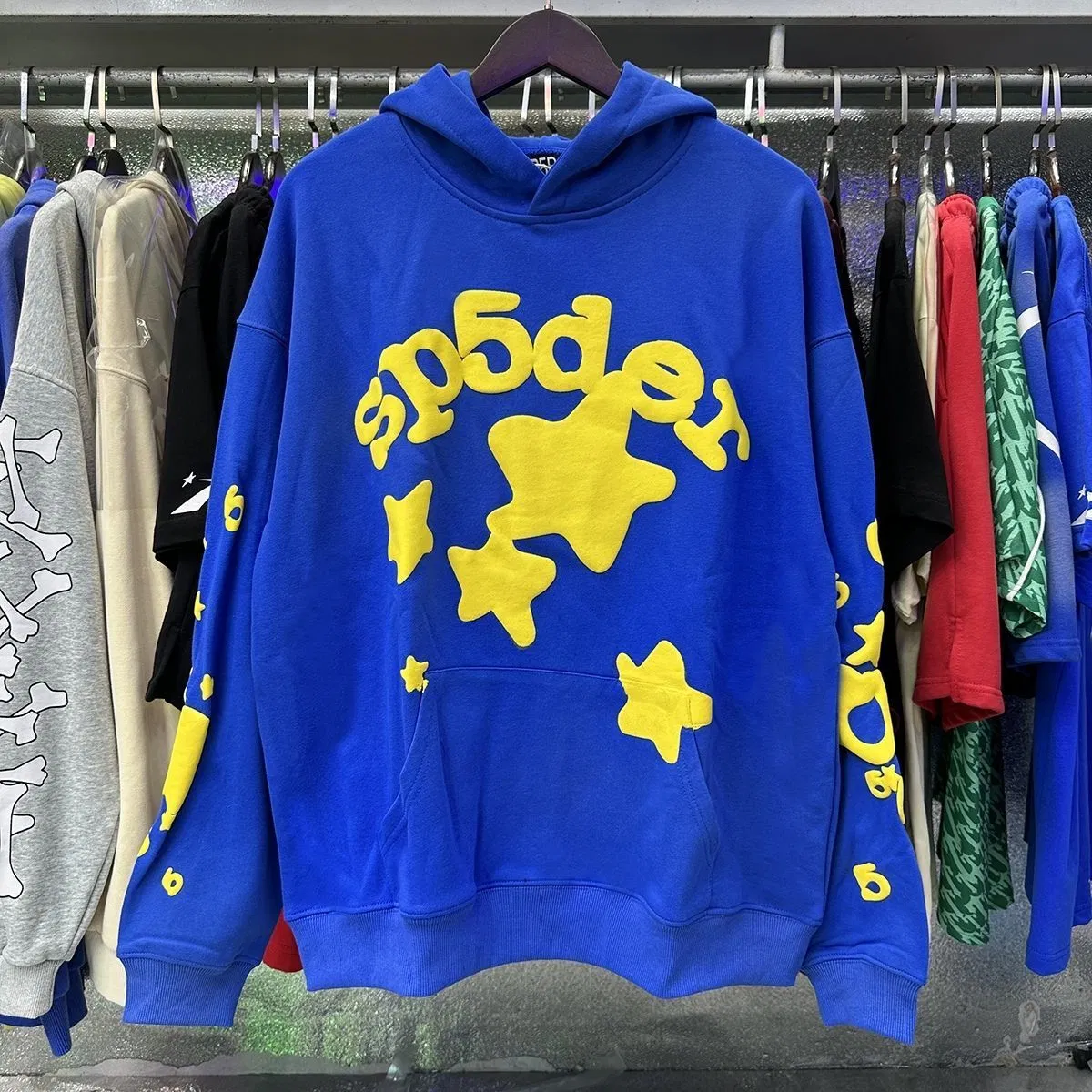 Sp5der 555 555555 Letters Mens Sweatshirts Angel Woman Puff Print Hoodies Casual Streetwear