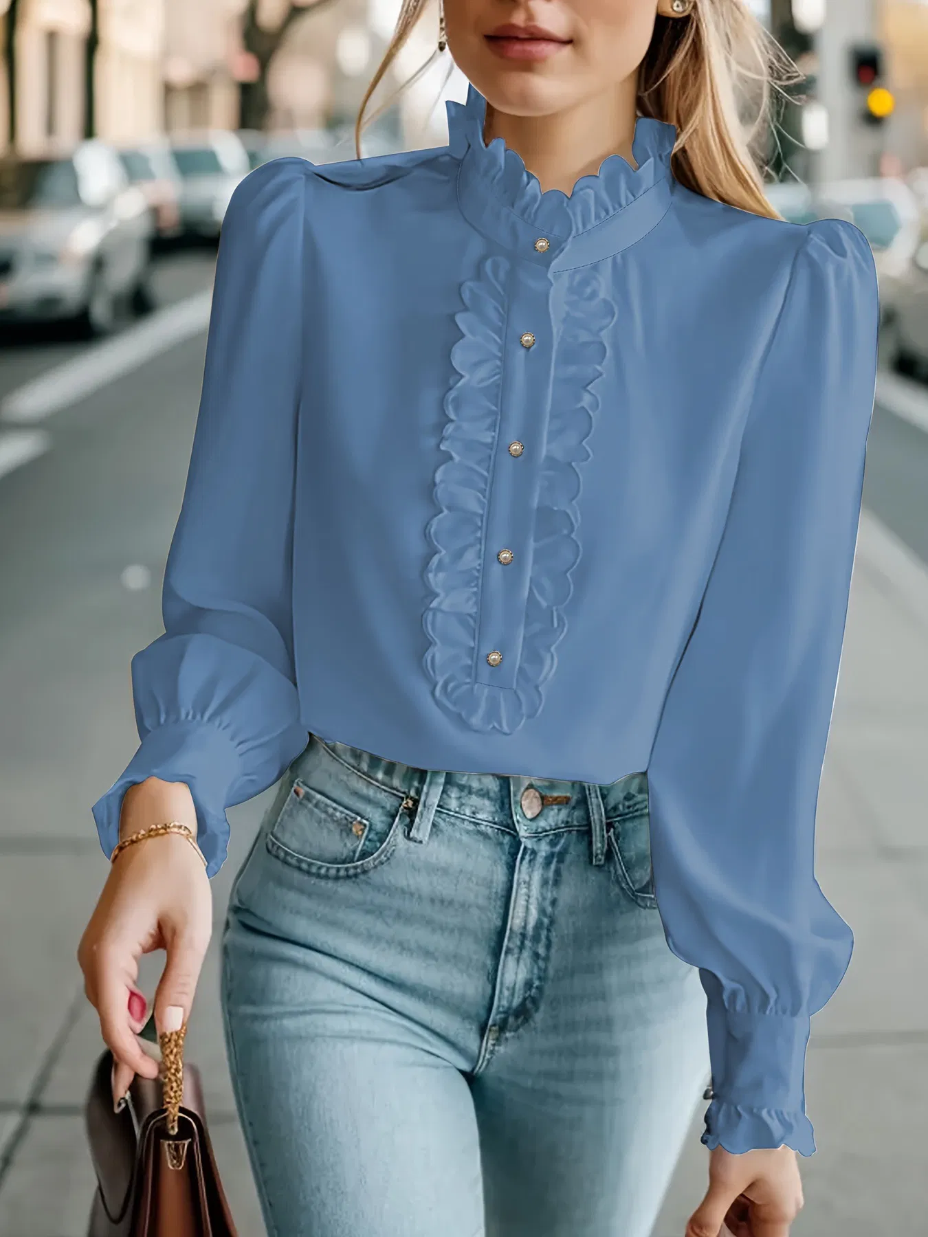 Wholesale Custom Fashion Women's Plus Size Shirts Long Sleeves Yellow Tops Chest Pleated Clothes Office Clothing Blouse