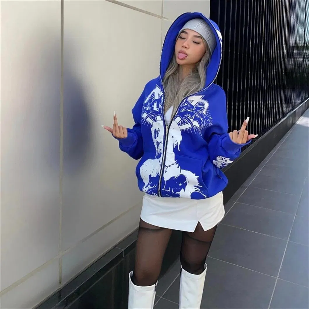 Loose Casual Personality Portrait Printed Zipper Coat Ysfe1442 Hoodie for Men and Women