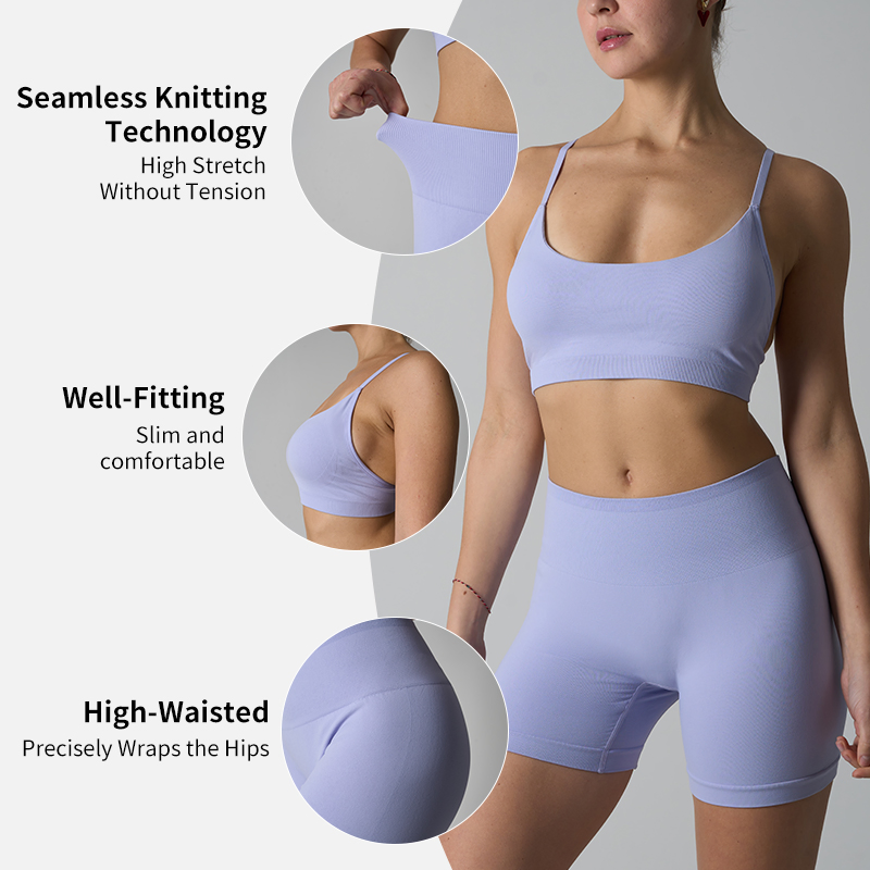 Women's Seamless Athletic Set: Padded Cross-Back Sports Bra &amp; High-Waisted, Butt-Lifting Yoga Short Stylish Wear, Tight-Fit, and Casual Activewear Set