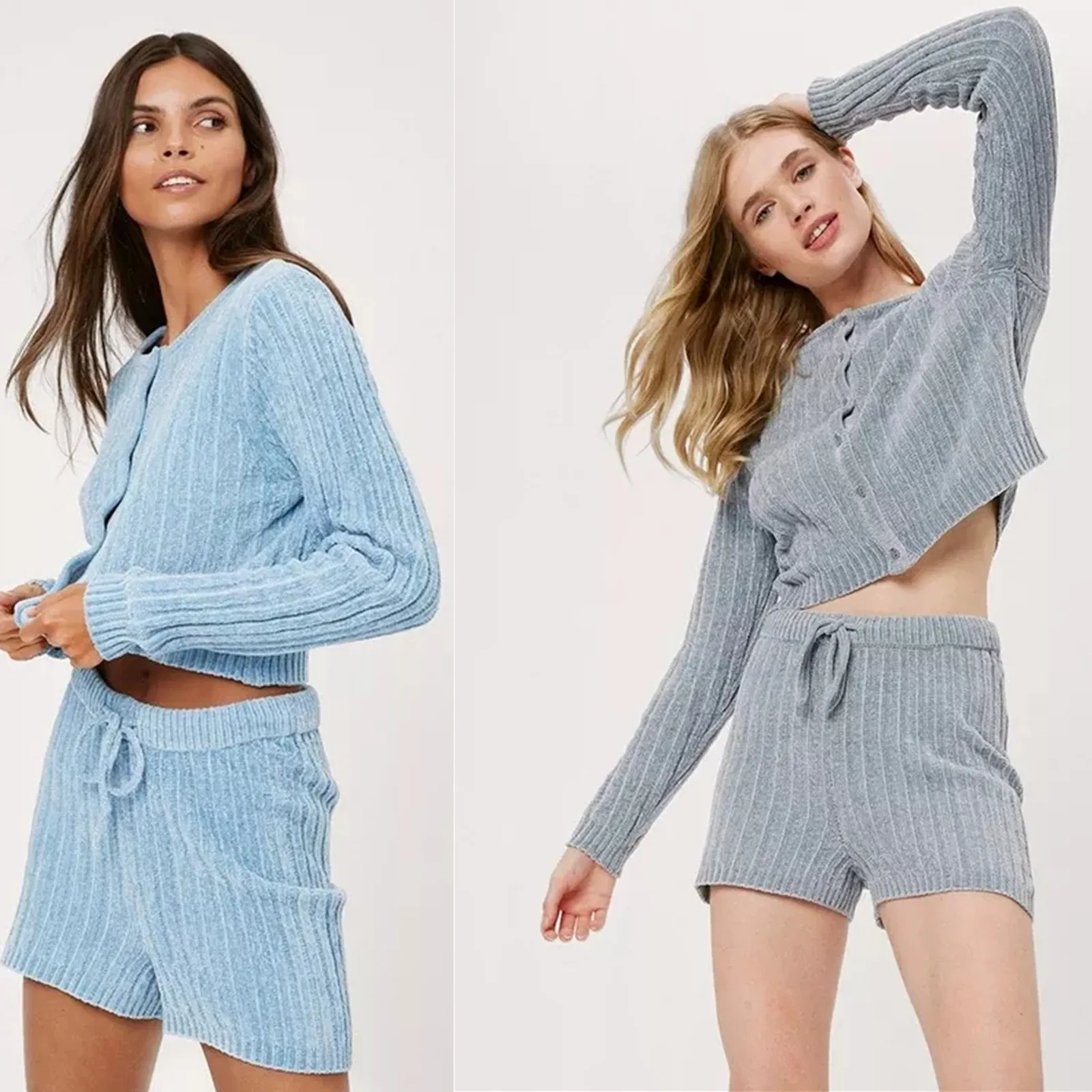 Manufacturer China Good Quality Ribbed Crew Neck Relaxed Knitted Women Leisure Household Women Loungewear