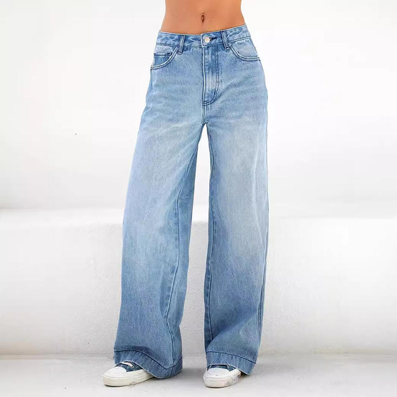 Straight Baggy Jeans Vintage Washed Heavyweight 100% Cotton Streetwear Wide Leg Pants for Women