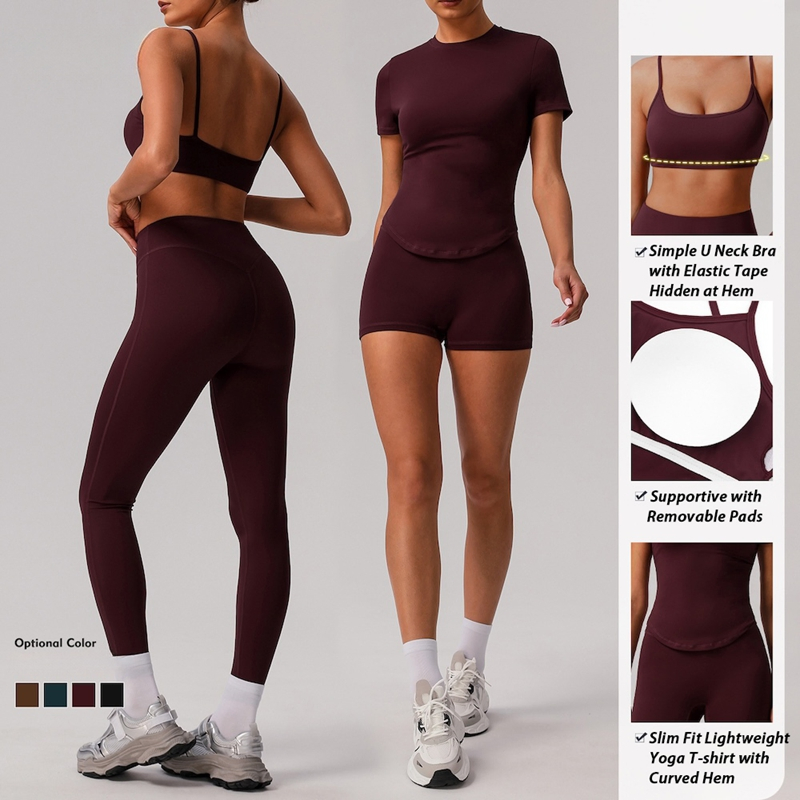 Factory Price Womens Premium Soft and Stretch Workout Clothing Set for Women, 5PCS Matching Yoga Fitness Outfits Casual Paddle Tennis Golf Activewear