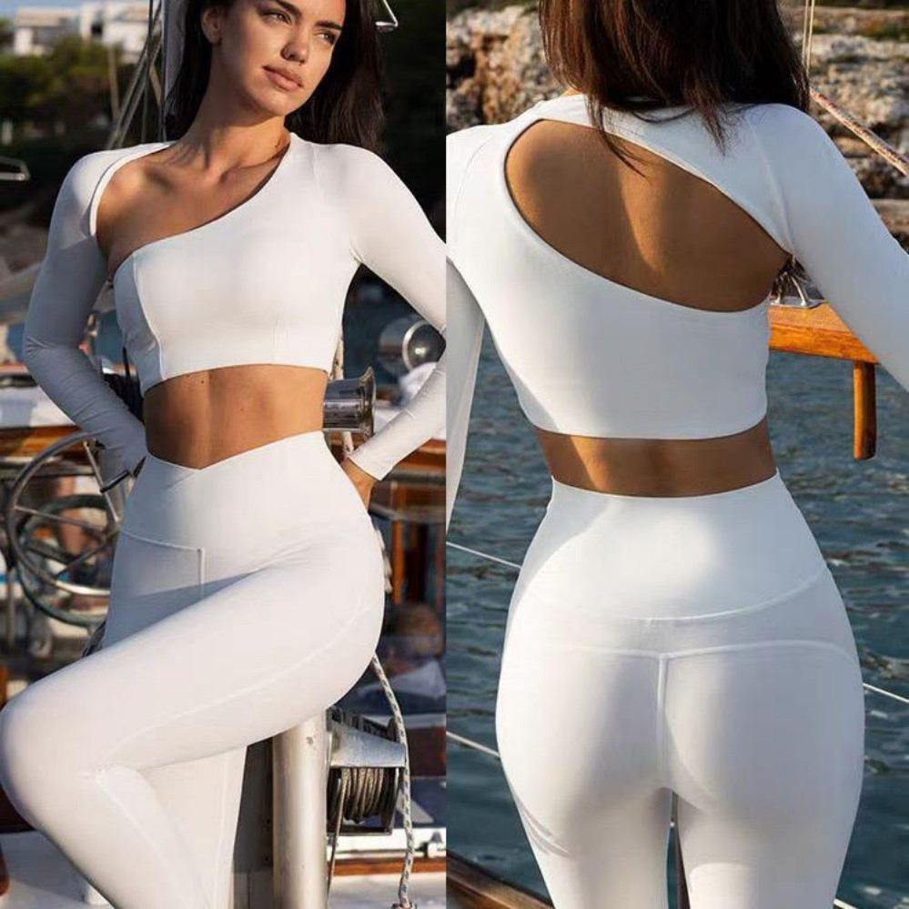 Women's New Long Sleeve Hollow out Short Running Workout Tennis Gym Active Set Sports Fitness Clothing Yoga Top