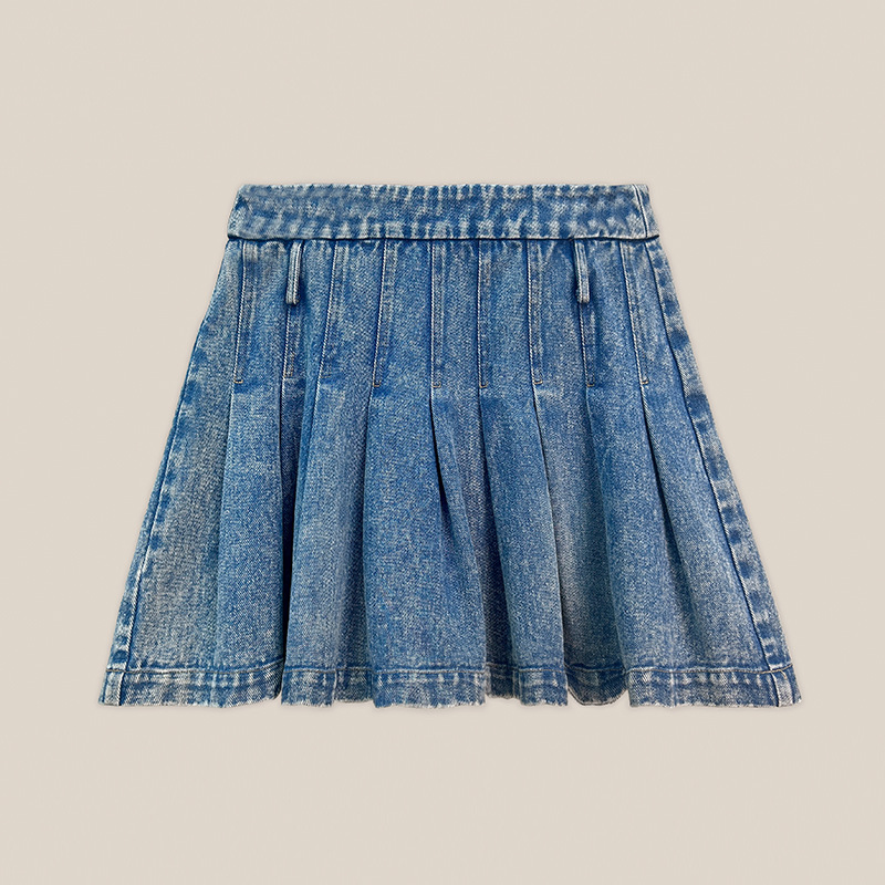 Stylish Women's Denim Pleated Skirt, Washable and Durable Design