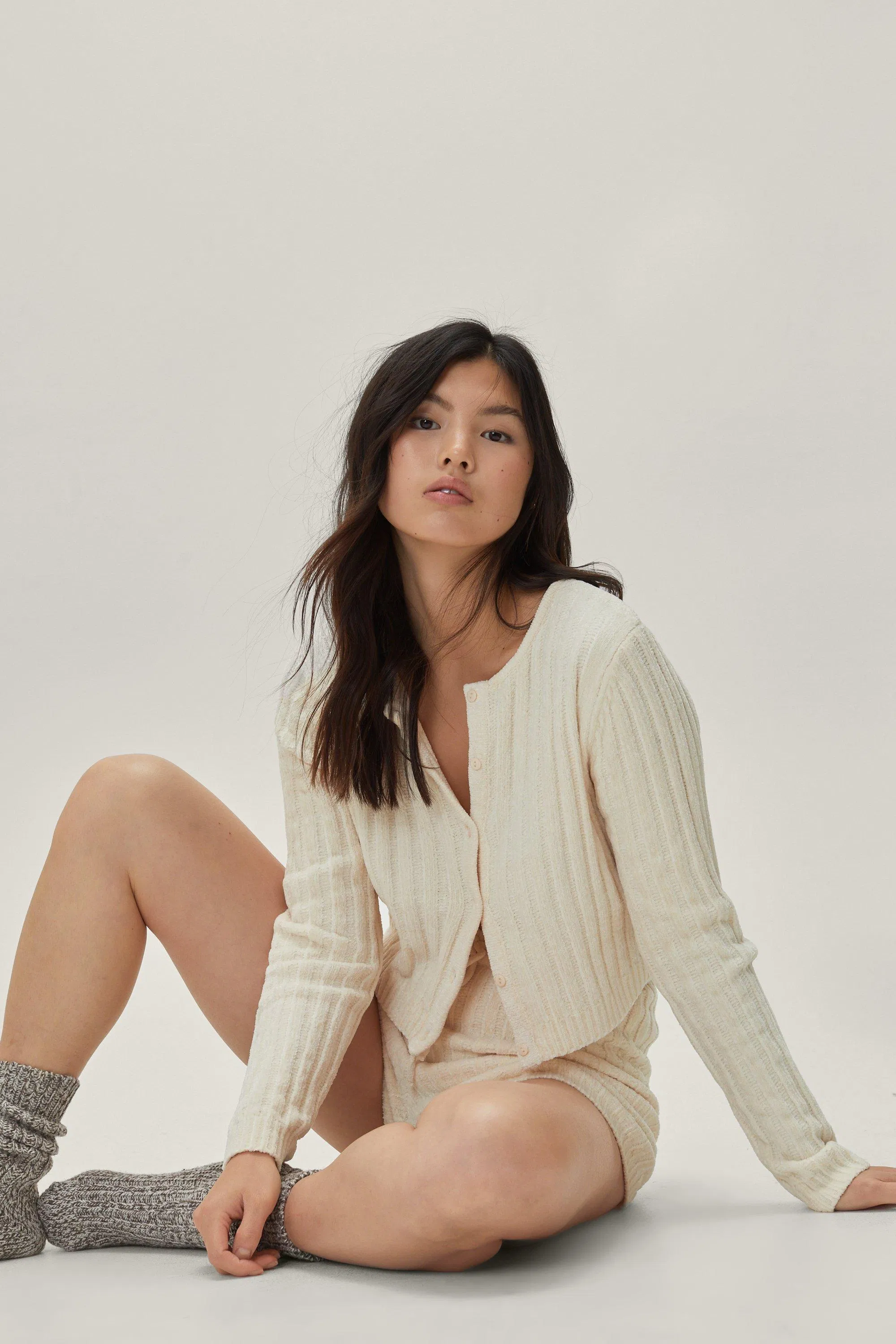 Manufacturer China Good Quality Ribbed Crew Neck Relaxed Knitted Women Leisure Household Women Loungewear