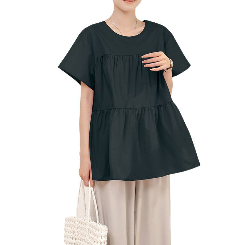 Wholesale Solid Color Ruffled Crew Neck Top for Women