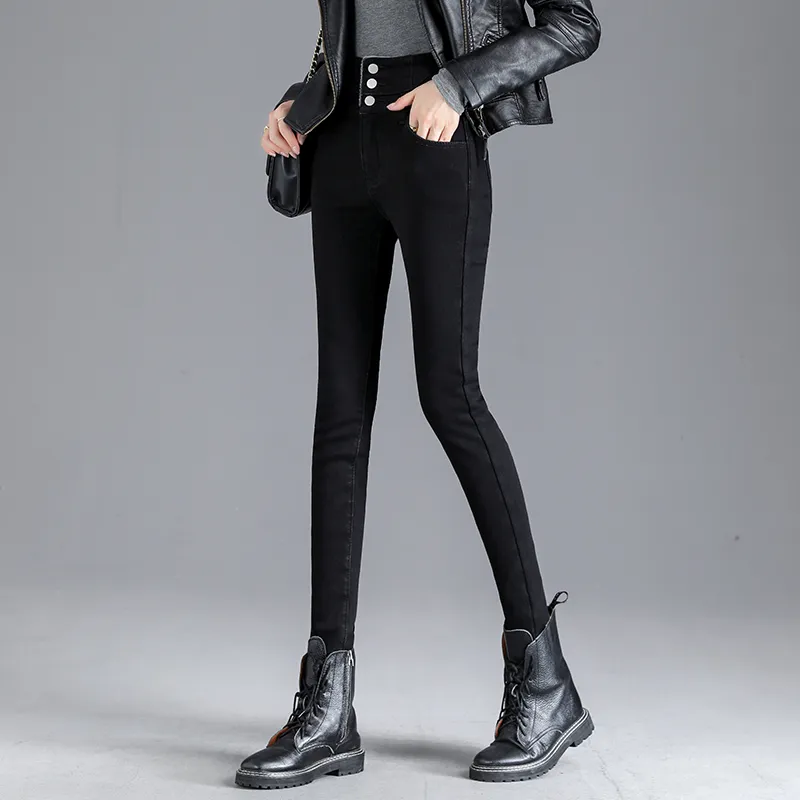 Ladies Casual Denim Thick Velvet Fleece Lined Skinny Jeans Women