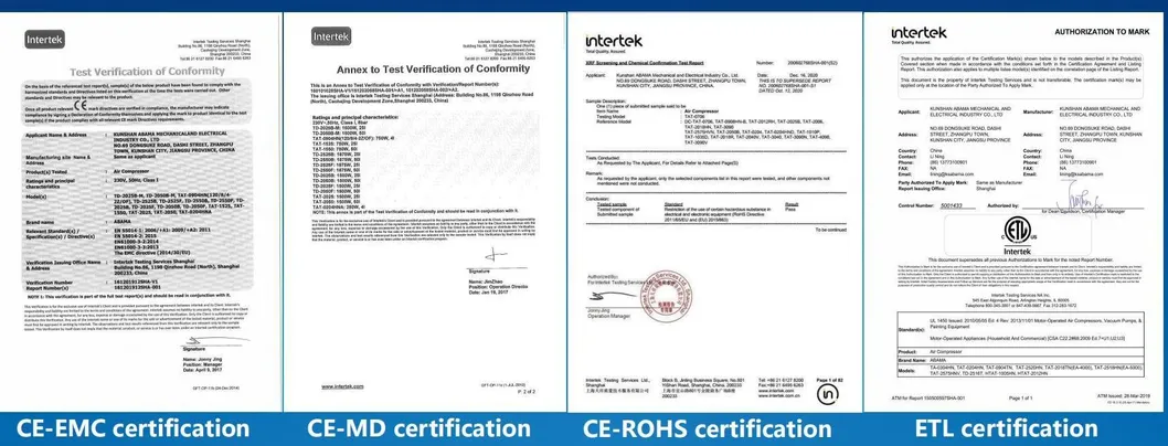 Certificaciones del compresor de aire