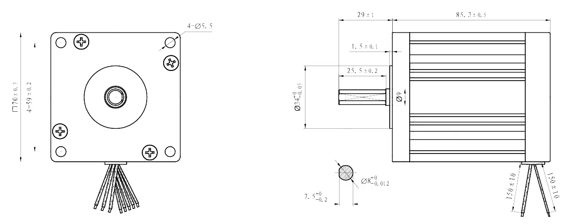Plano técnico 2 del motor sin escobillas