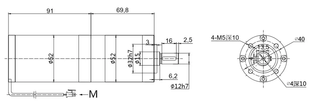 52mm 24V Motor Planetario de Corriente Continua Sin Escobillas de Alto Par y Baja Velocidad Motor Sin Ranuras para Control Industrial