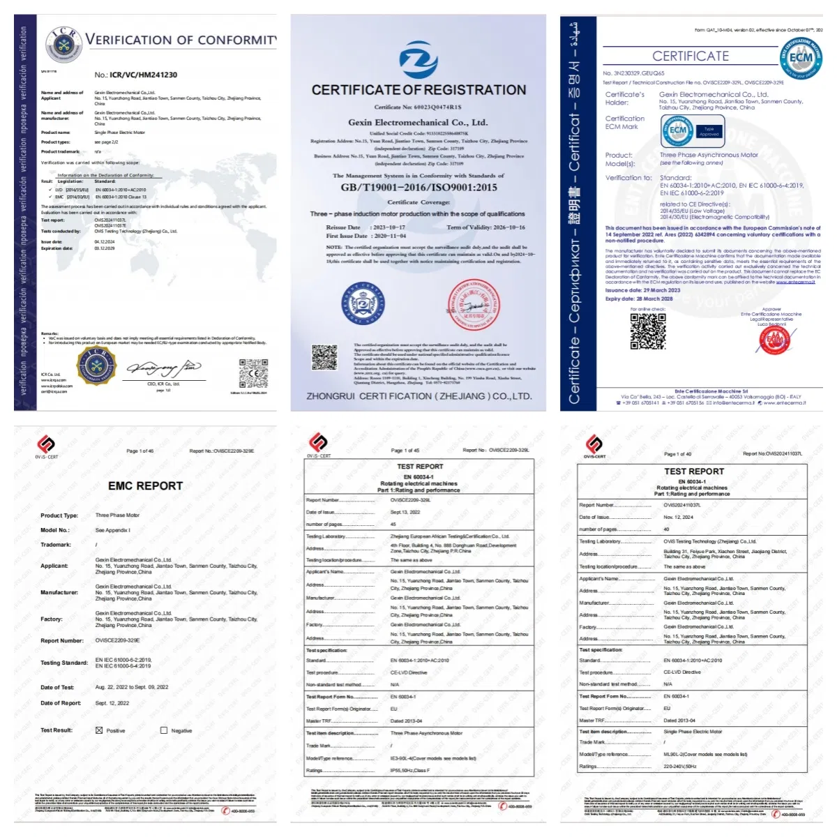 Certificaciones del fabricante de motores