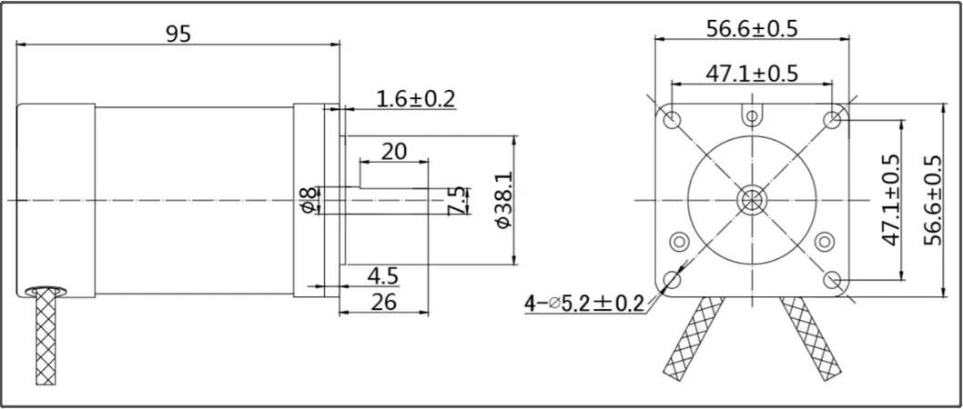 57mm 24V Motor de corriente continua sin escobillas de alta torsión y media velocidad sin ranuras para control industrial
