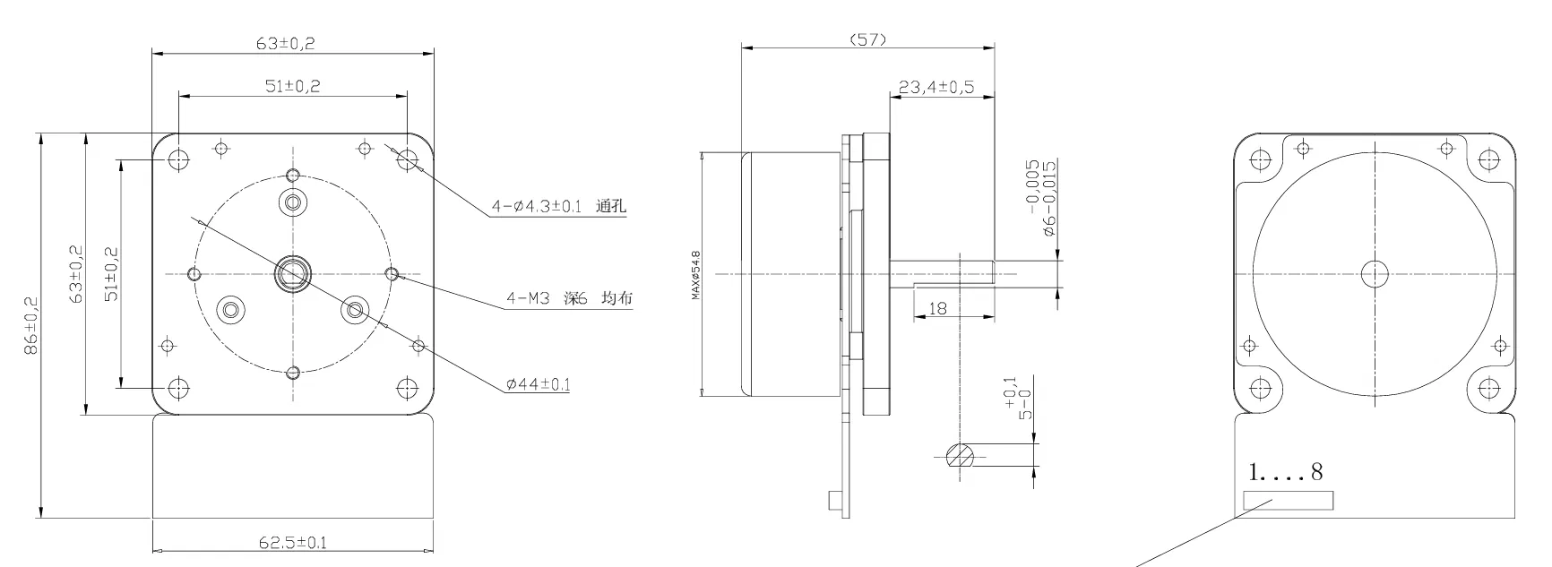 Plano dimensional técnico del motor