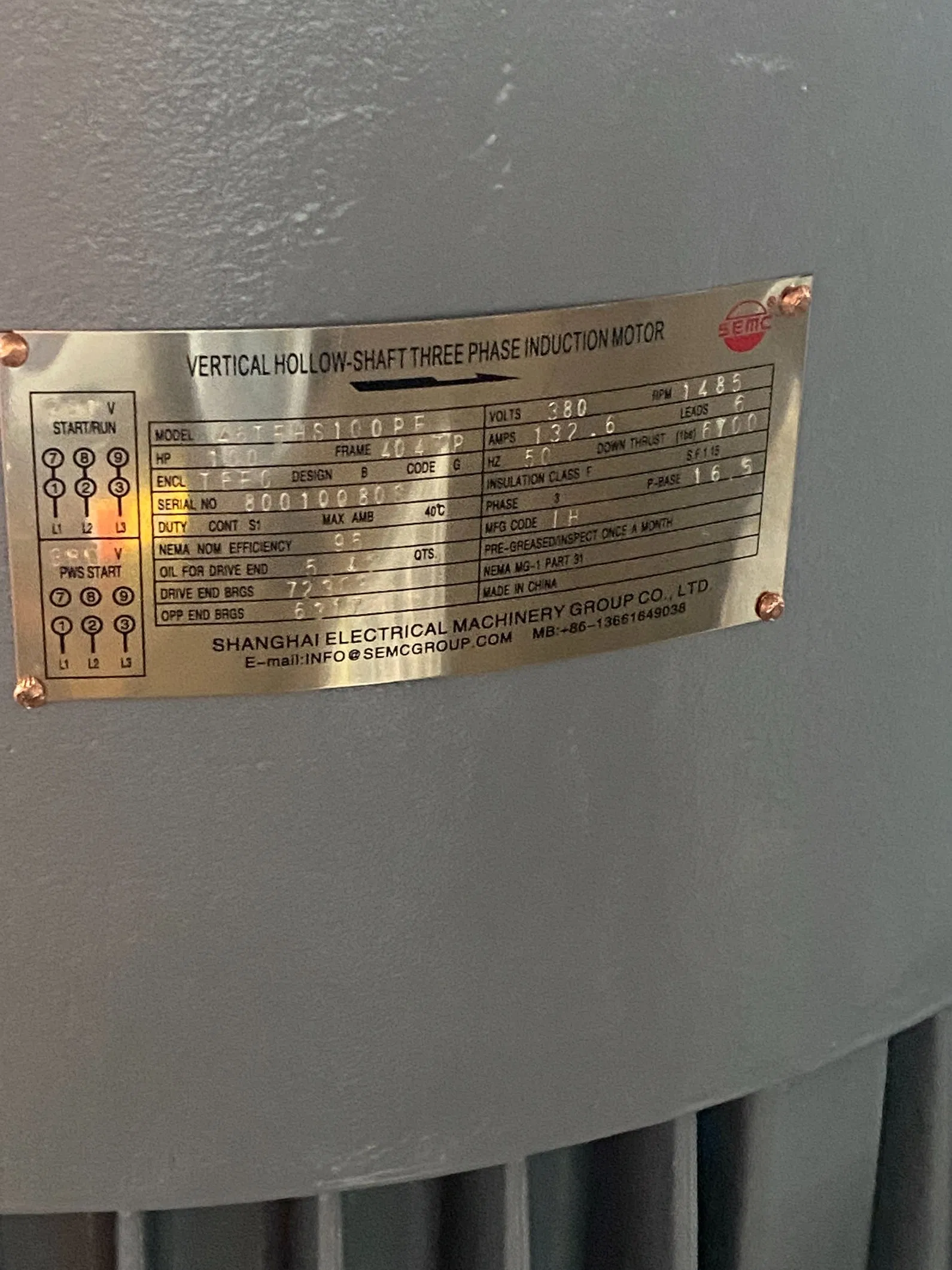 Tefc IP54 IP55 Alta Tensión 1kv 6kv Motor de Eje Hueco Vertical Vhs