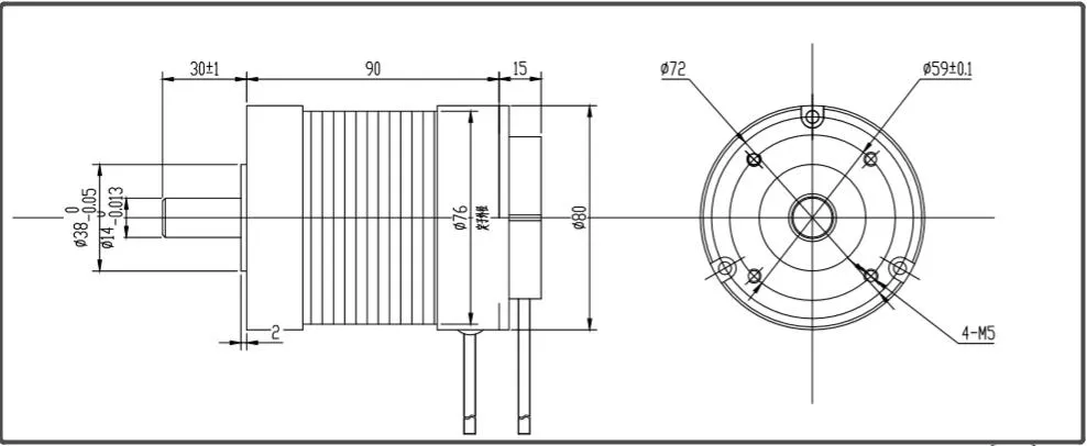 80mm 48V Motor de corriente continua sin escobillas de alta torsión y bajo rpm, motor sin ranuras para control industrial