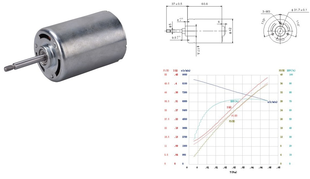 16V 24V Motor de corriente continua miniatura sin escobillas y de bajo ruido