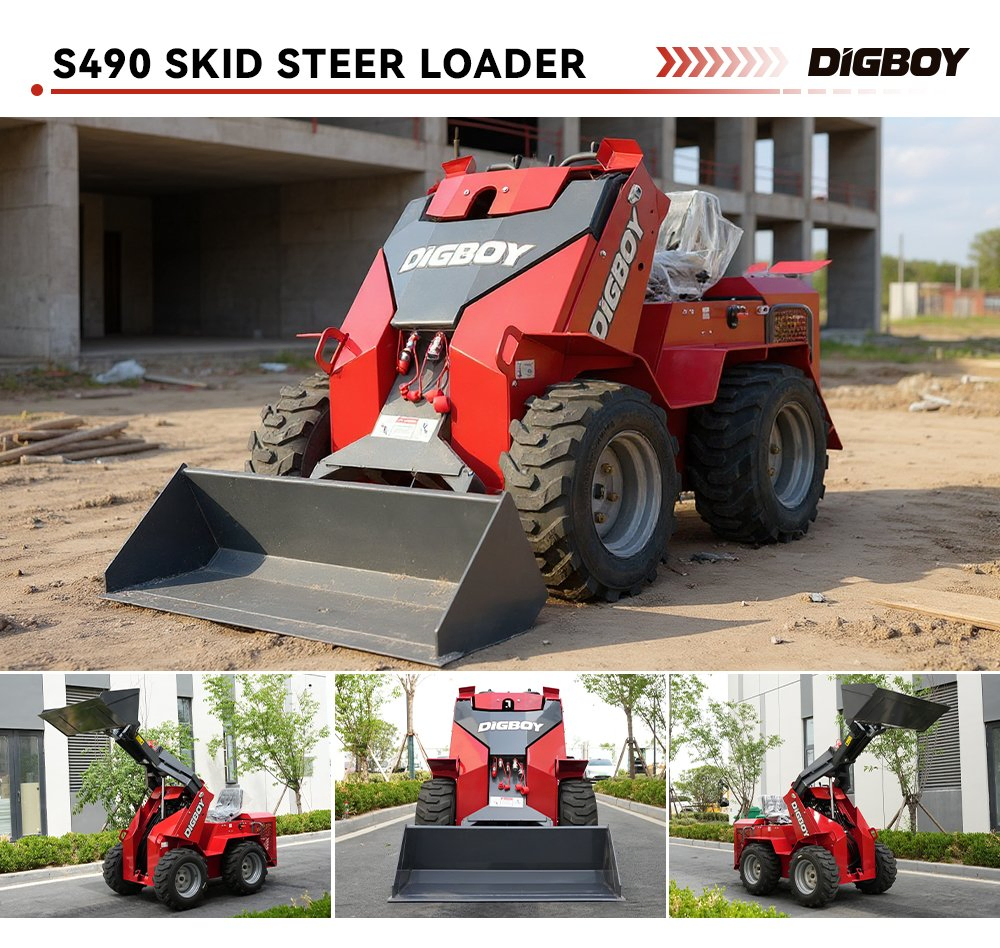 Custom Color Powerful Minicargadora Compacta Farm Carregadeiras Diesel Engine Compact 4 Wheel Drive Mini Skid Steer Loader S490 with Attachments
