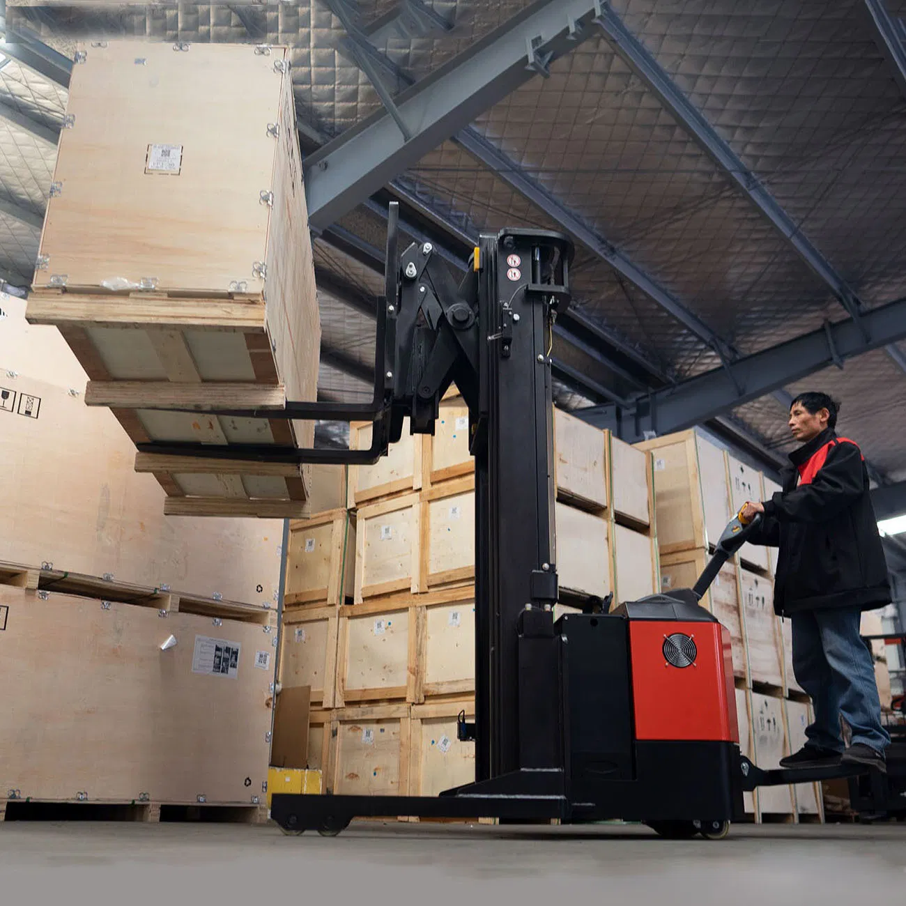 1.2 1.5ton Advanced Unique Walkie Electric Container Forklift Reach Truck for Narrow Aisle Pallet Handling Cqe12r/15r