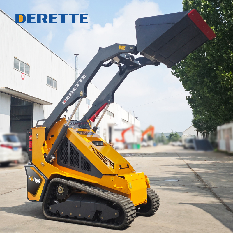 Derette Xc1100 Diesel Mini Crawler Skid Steer Loader Compact Track Steering Loader with Front End Bucket and Attachments
