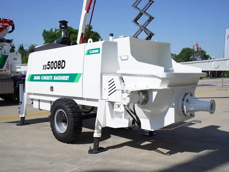 High Efficiency Mobile Trailer-Mounted Concrete Line Pump 50m³/H Stationary Concrete Trailer Pump Truck Xs5008d with Optional Pump Pipes for Sale