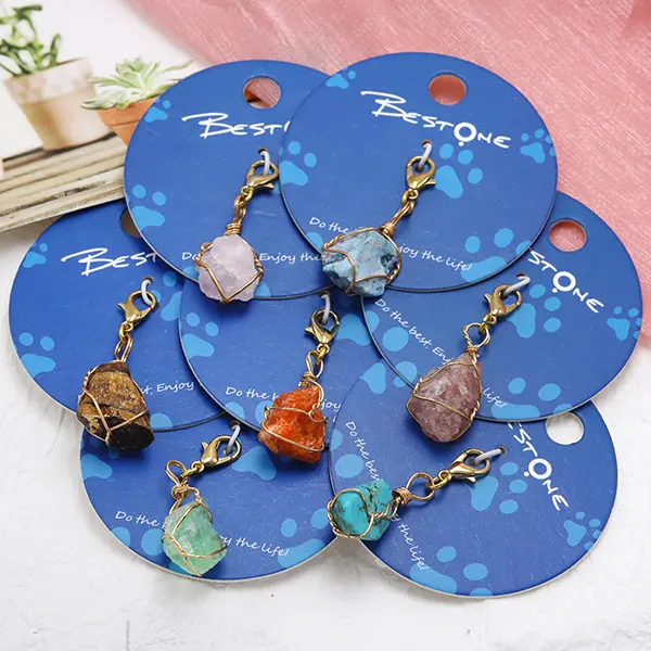 Golden Thread Wrapped Semi-Precious Gemstone Charms detail