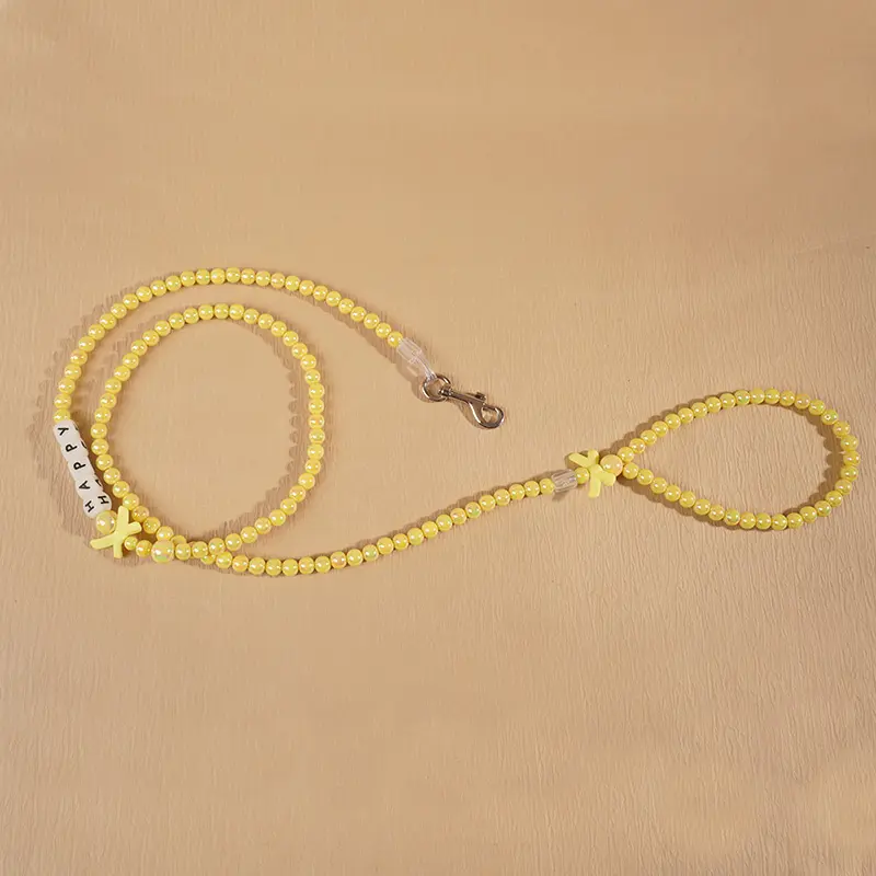 Discount Glow-in-the-Dark Beaded Pet Leash with Bowknot Charm – 130cm Acrylic Beads & Silicone Letters Manufacturers, Factories