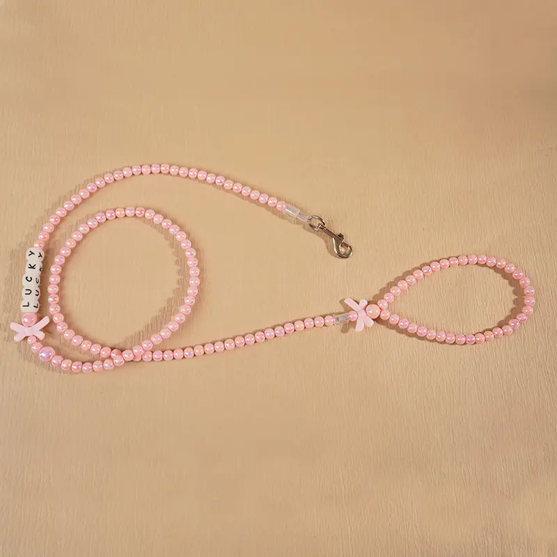 Discount Glow-in-the-Dark Beaded Pet Leash with Bowknot Charm – 130cm Acrylic Beads & Silicone Letters Manufacturers, Factories